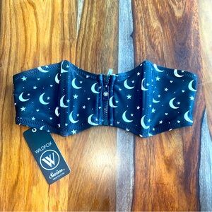 NWT WILDFOX Strapless Moon and Stars Bikini Top Zip Front Boning Corset Style XS